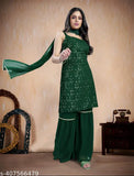 Exquisite Georgette Sequin Embroidered Kurti Sharara Set with Dupatta - Elegant Indian clothing for every occasion (India)