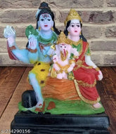 Multicolor resin Mahadev Family statue (13 inch) - ALLY Shiv Parivar Murti featuring Shiva, Parvati, and Ganesh for home decor or Vastu Pooja