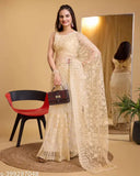 Charvi refined saree in premium net fabric with embroidery, free size, 5.5m length