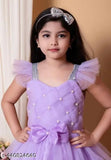 Net maxi party dress for girls, 5-12 years, Indian-made, solid color design