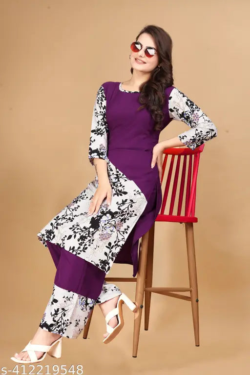 Trendy printed net crepe kurta sets with palazzos in sizes 3XL to 6XL, Indian clothing for women