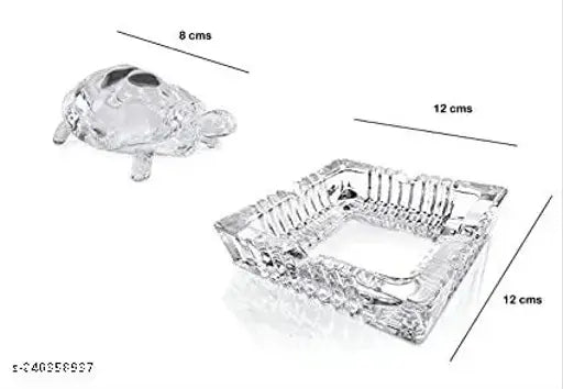 Glass crystal turtle for decoration: 4x4 inch square plate, positive Vastu energy, brings career, health benefits