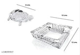 Glass crystal turtle for decoration: 4x4 inch square plate, positive Vastu energy, brings career, health benefits