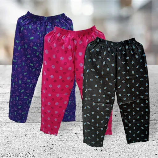 Cotton girls pyjama nightwear pack of 3, premium quality above knee pants perfect for cozy nights, Indian-made in sizes M, L, XL