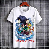 White Demon Slayer printed polyester unisex round neck half sleeve T-shirt, high quality, comfortable fit