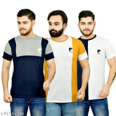 Cotton colorblocked round neck t-shirt, lightweight and comfortable for casual wear, suitable for men and boys. Made in India