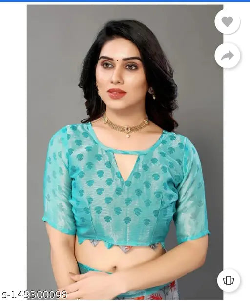 Fancy chiffon Brasso printed saree with semi-stitched blouse, Indian occasion wear for parties, weddings, festivals