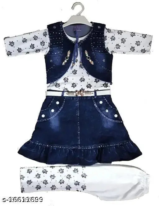 Yellow denim frocks dresses for girls, single pack with various sizes from 6-12 months to 5-6 years. Made in India