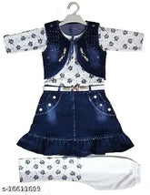 Yellow denim frocks dresses for girls, single pack with various sizes from 6-12 months to 5-6 years. Made in India