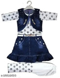 Yellow denim frocks dresses for girls, single pack with various sizes from 6-12 months to 5-6 years. Made in India