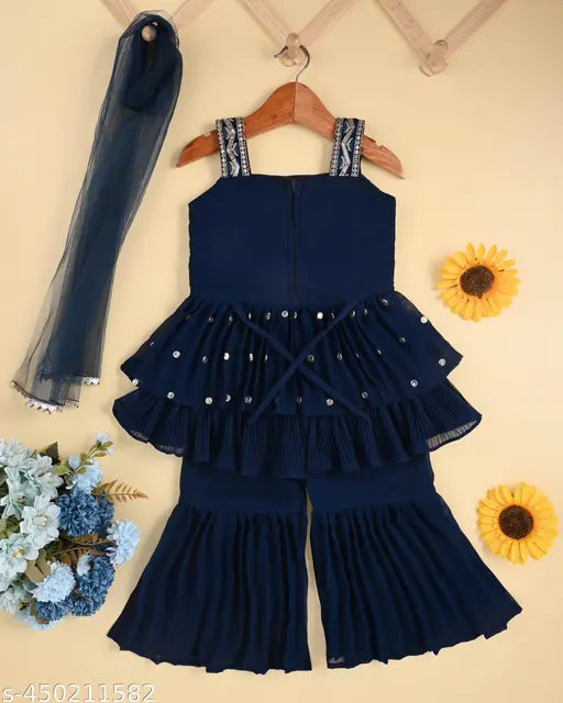 Pink Georgette Lehenga Choli for Kids Sizes 2-3 Years, Indian traditional ethnic wear with embroidered embellishments