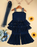 Pink Georgette Lehenga Choli for Kids Sizes 2-3 Years, Indian traditional ethnic wear with embroidered embellishments