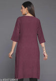 Maroon woolen kurti, embroidered mandarin collar, green solid, three-quarter sleeves. Woolen women's kurti from India." (120 characters)