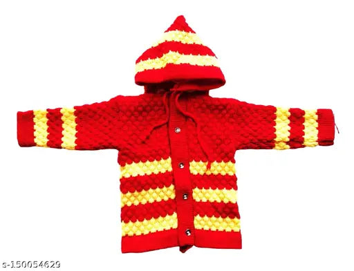 Woolen knitted front open sweater combo set (hood pyjami, bootie) - warm & stylish winter wear for babies