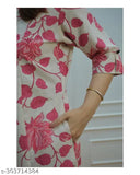 Fashionable printed cotton A-line kurti, three-quarter sleeves, premium quality Indian craftsmanship