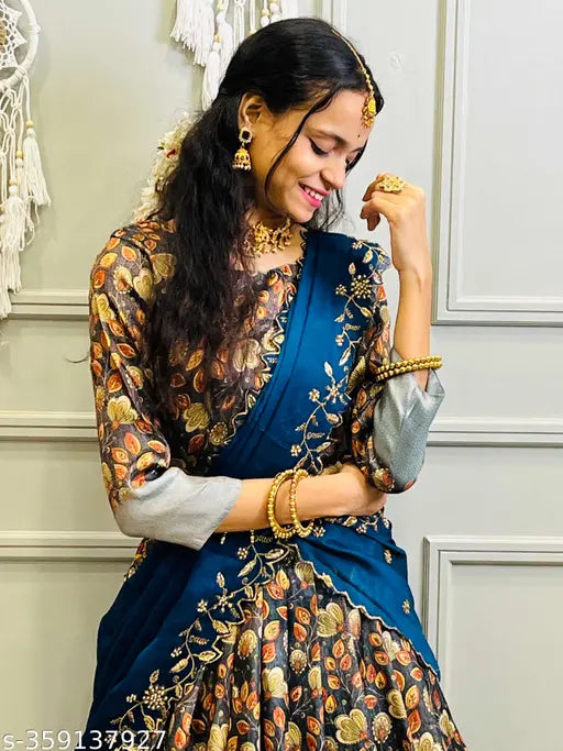 Soft silk choli and art silk dupatta, unstitched Indian Lehenga Choli from South Design, handcrafted in India