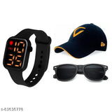 Multi-functional Tekzie digital sports watch for boys & men, cotton cap & wayfarer sunglasses combo pack of 3 - India-designed fashion accessory for outdoor activities