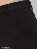 Wide leg straight cotton blend trousers for women & girls, solid navy blue style on mannequin