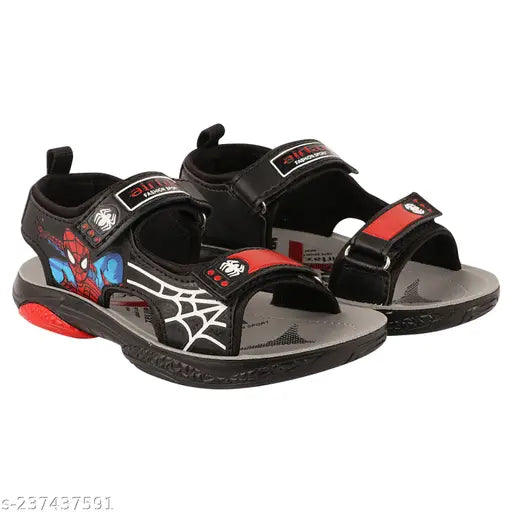 PU/TPR PHANTOM-AIR-BLACK unisex kids casual outdoor Velcro sandals, textured net pattern, ideal for boys aged 4-4.5 years, designed in India