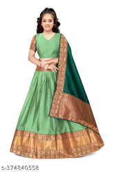 South Indian traditional flared bridal lehenga choli in Art Silk, Chanderi Silk dupatta for girls (un-stitched, 42" waist, 44" length)