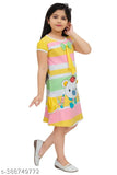 Yellow cotton blend knee length bow tie-ups dress for kids and girls, vibrant color on playful model
