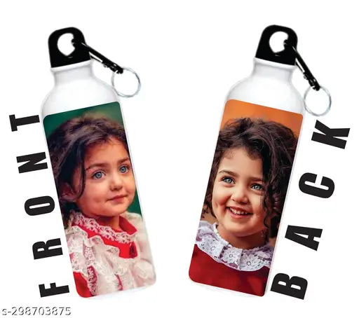 Customized 750ml photo printed aluminum kids sipper bottle, white color, leak-proof design