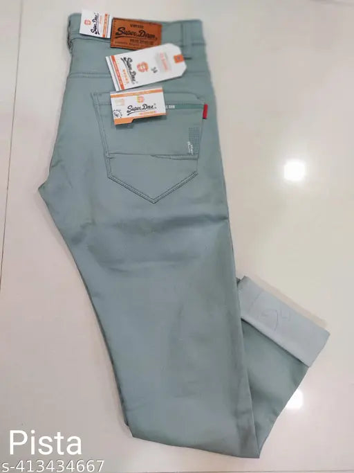 Denim jeans for men, solid pattern, sizes 30, 34, and 36, made in India