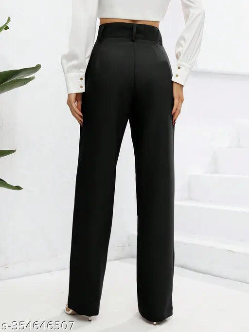 Cotton Lycra high-rise ankle length pants with front seam detail and elastic waistband, solid net slim fit for women (26/34 inches hip)