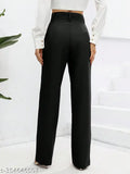 Cotton Lycra high-rise ankle length pants with front seam detail and elastic waistband, solid net slim fit for women (26/34 inches hip)