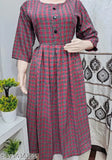 Maroon three-quarter sleeve wool Anarkali kurti, checkered pattern, winter fashion
