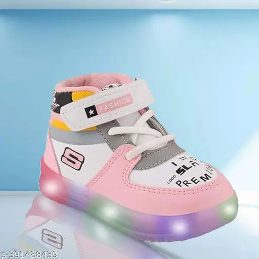 Redburg kids LED light shoes, synthetic and EVA walking/running sneakers for boys and girls in latest design (LTP01), with velcro fastening, ideal for play or casual wear (Solid Net, N:1)