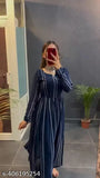 Blue georgette kurti with long sleeves, printed combo, single sizes available from S to XL