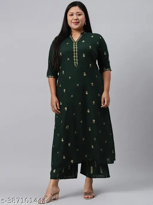 Rayon fabric printed kurti and palazzo set for women, beautiful design in various sizes - S, M, L, XL, XXL, 4XL from NeeModa