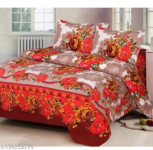 Soft polycotton double bed sheet with matching pillow covers (90x90 inches, 16x26), floral design, ideal for summer, easy maintenance