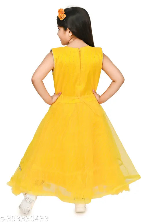 Embroidered net gown for dress, sleeveless and vibrant, suitable for 2-13 years old children's formal events