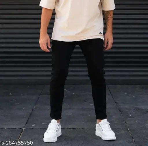 Plain black cotton jeans for men, size 28-36, made in India