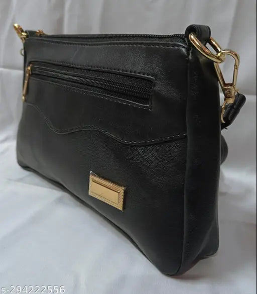 Black PU sling bag for girls - solid style, free size (10x3x8in), made in India