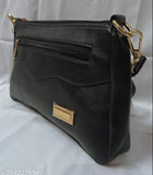 Black PU sling bag for girls - solid style, free size (10x3x8in), made in India