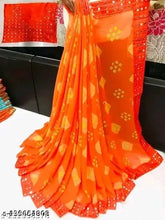 Golden mirror work Georgette saree with separate dupion silk blouse, Indian printed design