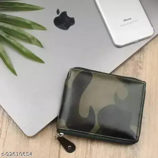 Green artificial leather roundchain wallet, 5 card slots, modern men's or women's casual design by HIFON, India