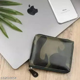 Green artificial leather roundchain wallet, 5 card slots, modern men's or women's casual design by HIFON, India