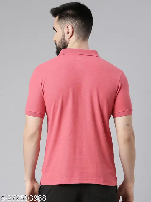Pink red cotton polo t-shirt, pack of 1, self-design net pattern, suitable for all ages