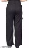 Black cotton blend women's slim-fit trouser, stylish and trendy bottom wear for women