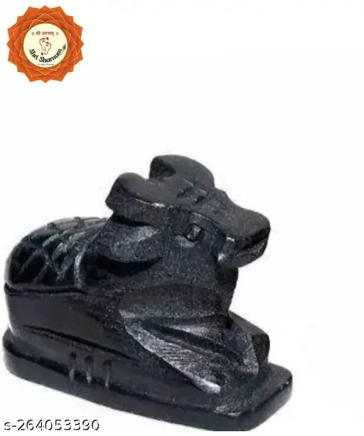 Black Marble Nandi Idol, 1 inch - Handmade Indian showpiece for Pooja, symbolizing strength and wealth