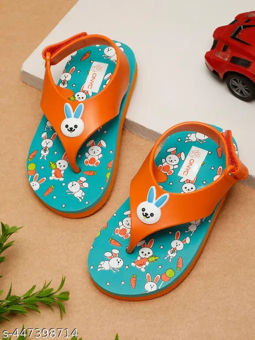 Orange unisex PVC Premium Bunny Jellies Flipflops with Looney Toons print, adjustable back strap, and Velcro fastening - ideal for fashion-forward kids aged 12 months to 4 years