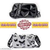 Stylish PVC quilted net bags, 2-compartment combo for girls & women, free size, India origin