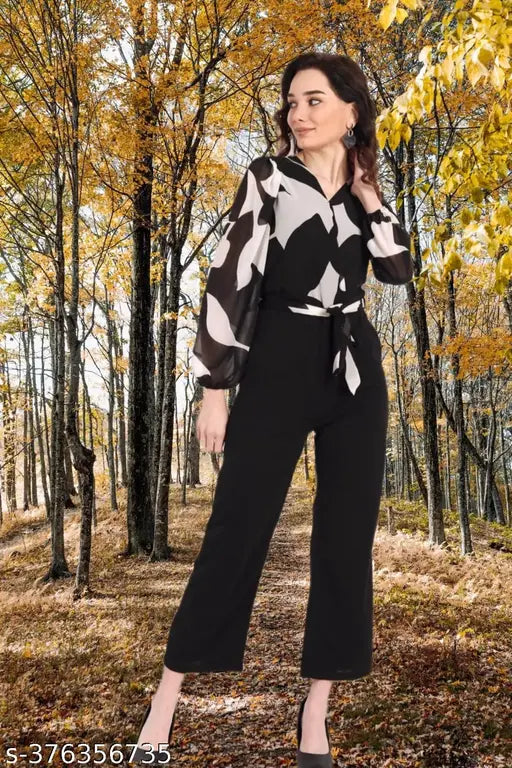 Georgette retro jumpsuit, printed net, long sleeves, XS-XXXL, Indian vintage fashion on mannequin