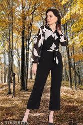 Georgette retro jumpsuit, printed net, long sleeves, Indian-made maxi dress for women