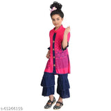 Fariha Fashions girls' rayon printed kurta & plazzo set, A-line top with three-quarter sleeves. Indian-inspired partywear for 4-5 years old