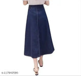 Trendy women's stretchable denim skirt with front pocket, solid color, size 26-44, made in India